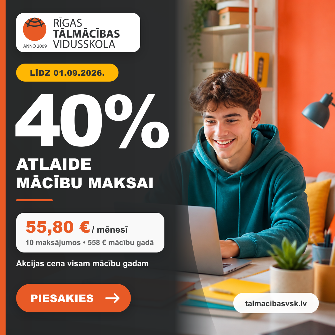 40% atlaide mācību maksai Rīgas Tālmācības vidusskolā
